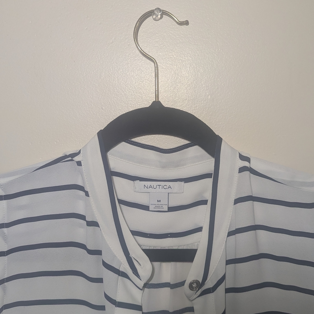 Nautica Black and White Striped Blouse - Picture 4 of 6
